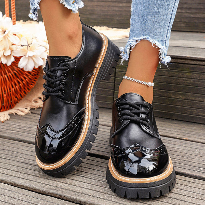 Women's Round Toe Lace-Up Chunky Heel Pumps – Casual PU Mid-Heel Shoes