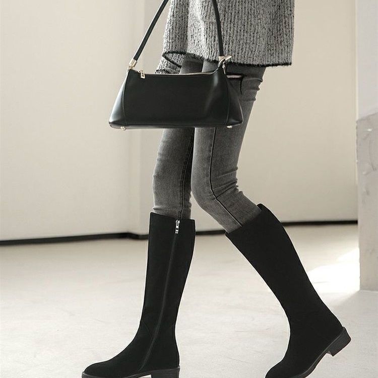 Women’s Long Martin Suede Boots | Solid Color Winter Fashion Boots