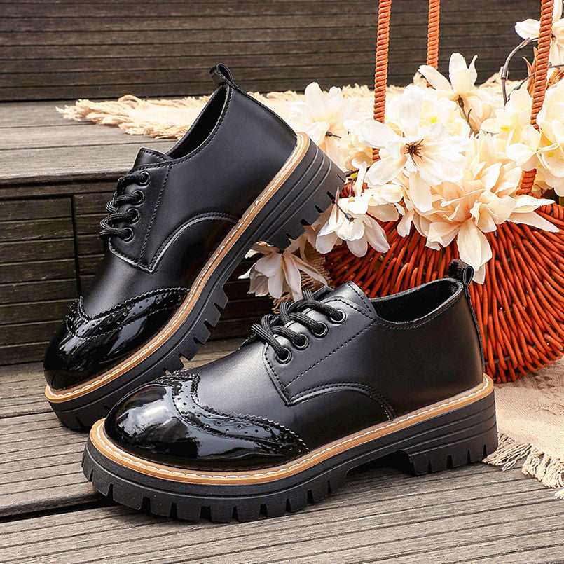 Women's Round Toe Lace-Up Chunky Heel Pumps – Casual PU Mid-Heel Shoes